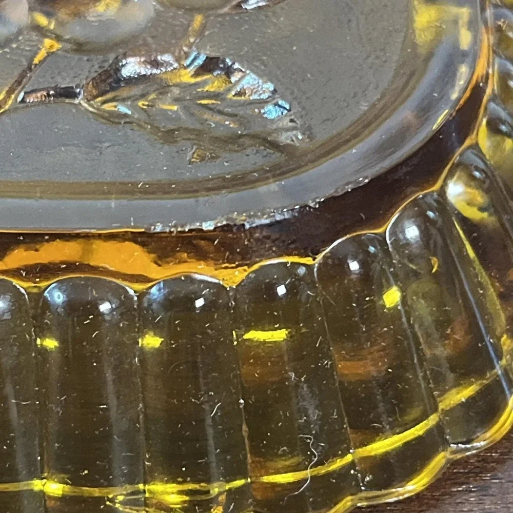 Vtg Indiana Glass Golden Amber Fruit Embossed 5 Part Divided Relish Tray Platter